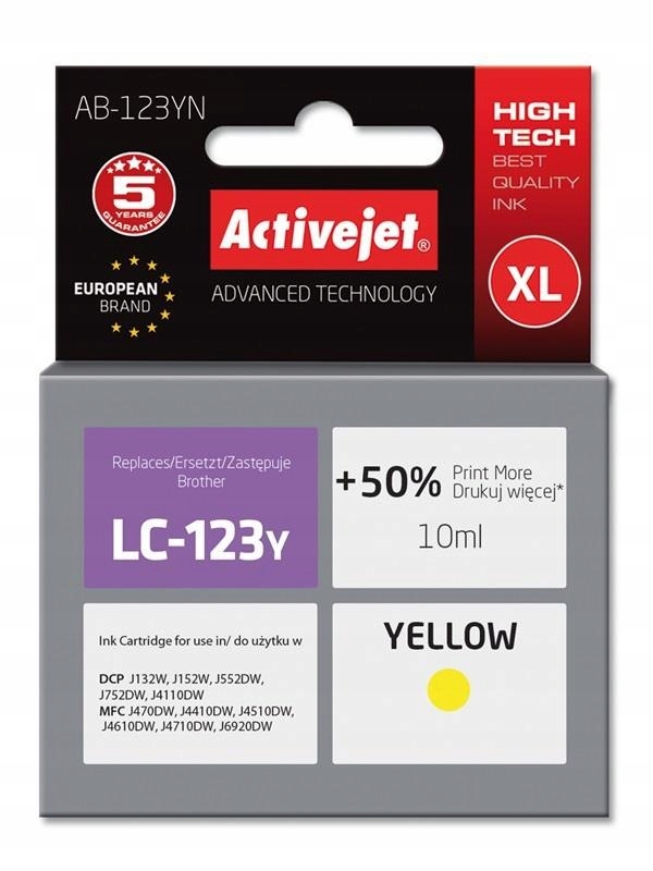Activejet Tusz AB-123YN (zamiennik Brother LC123Y/