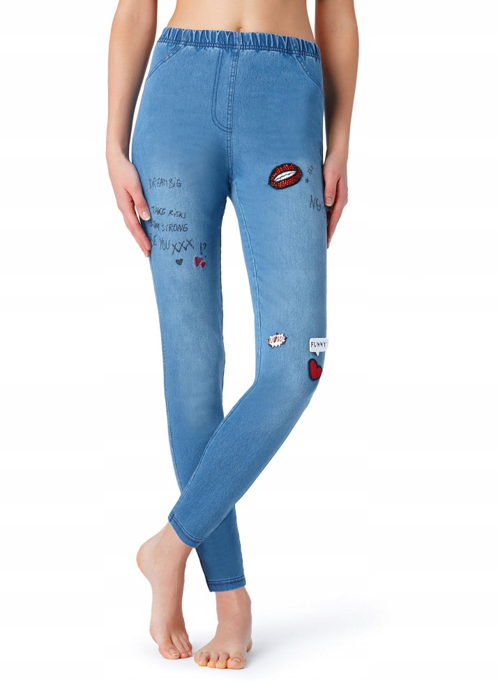 CALZEDONIA SPODNIE JEANS SKINNY cekiny 36