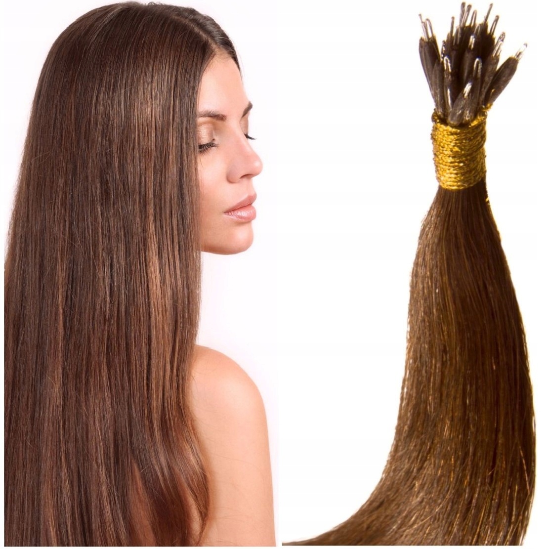 NANORINGI WŁOSY 100% NATURALNE NANO RINGI PASEMKA 40 CM brąz 4