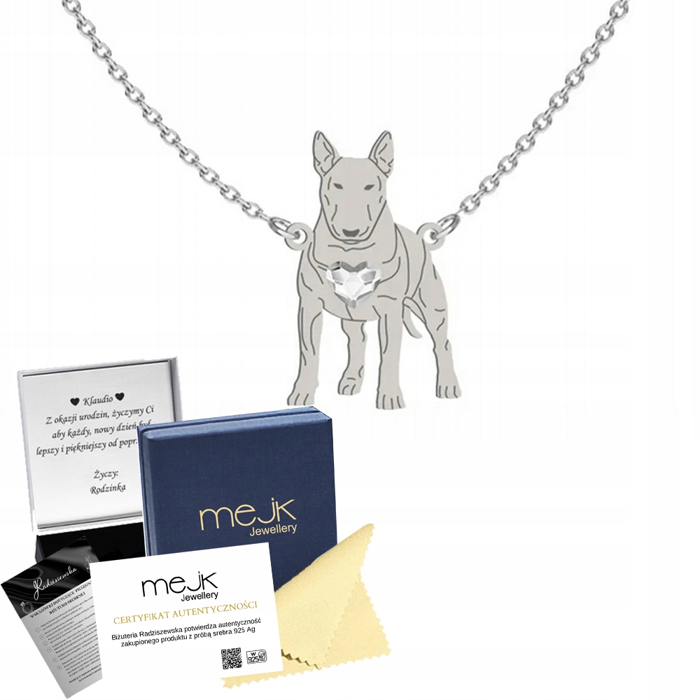 Stříbrný náhrdelník 925 English Bullterrier Dárek Žena Gravírování Bonus