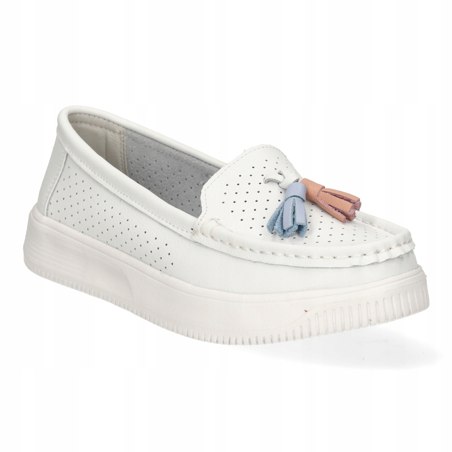 MOKASYNY DAMSKIE SERGIO LEONE SP015 BIAŁE PÓŁBUTY SKÓRA NATURALNA R 40