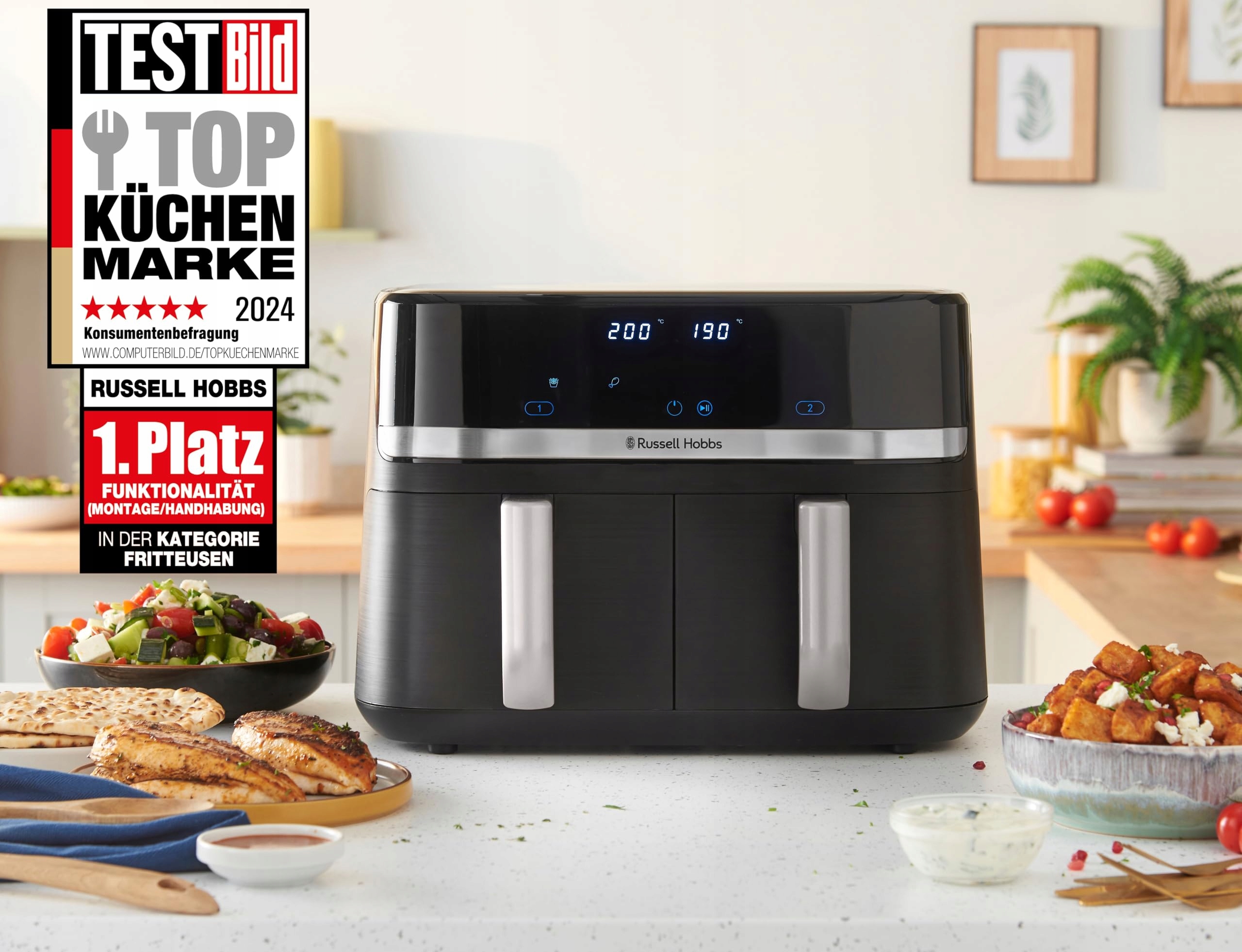 RUSSELL HOBBS Frytkownica Beztłuszczowa Satisfry Dual 9L Czarna Srebrna — miniatura 3