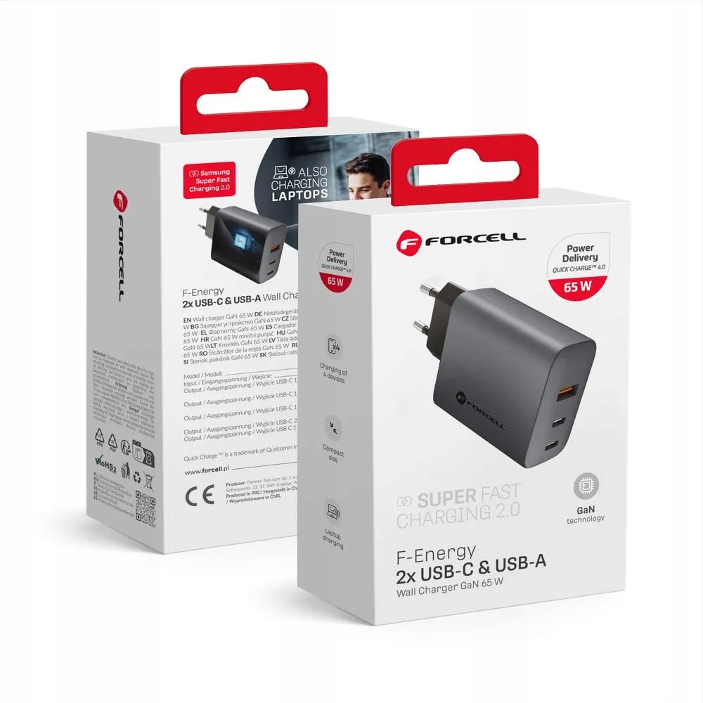 Rychlá Síťová Nabíječka 65W 2X Usb-c Usb-a Pd QC4.0 Gan