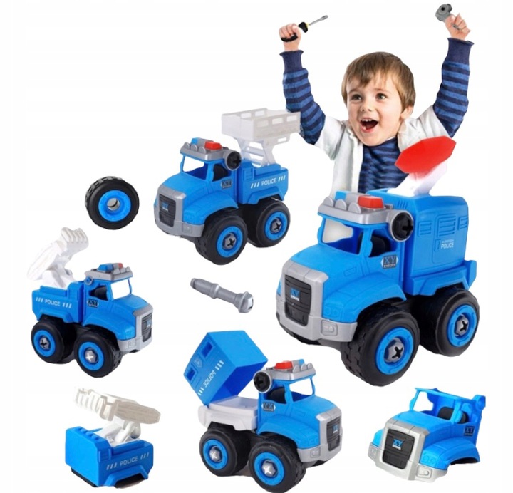 4SZT POJAZDY DO SKRĘCANIA POLICJA ZESTAW + WKRĘTAK Marka inna