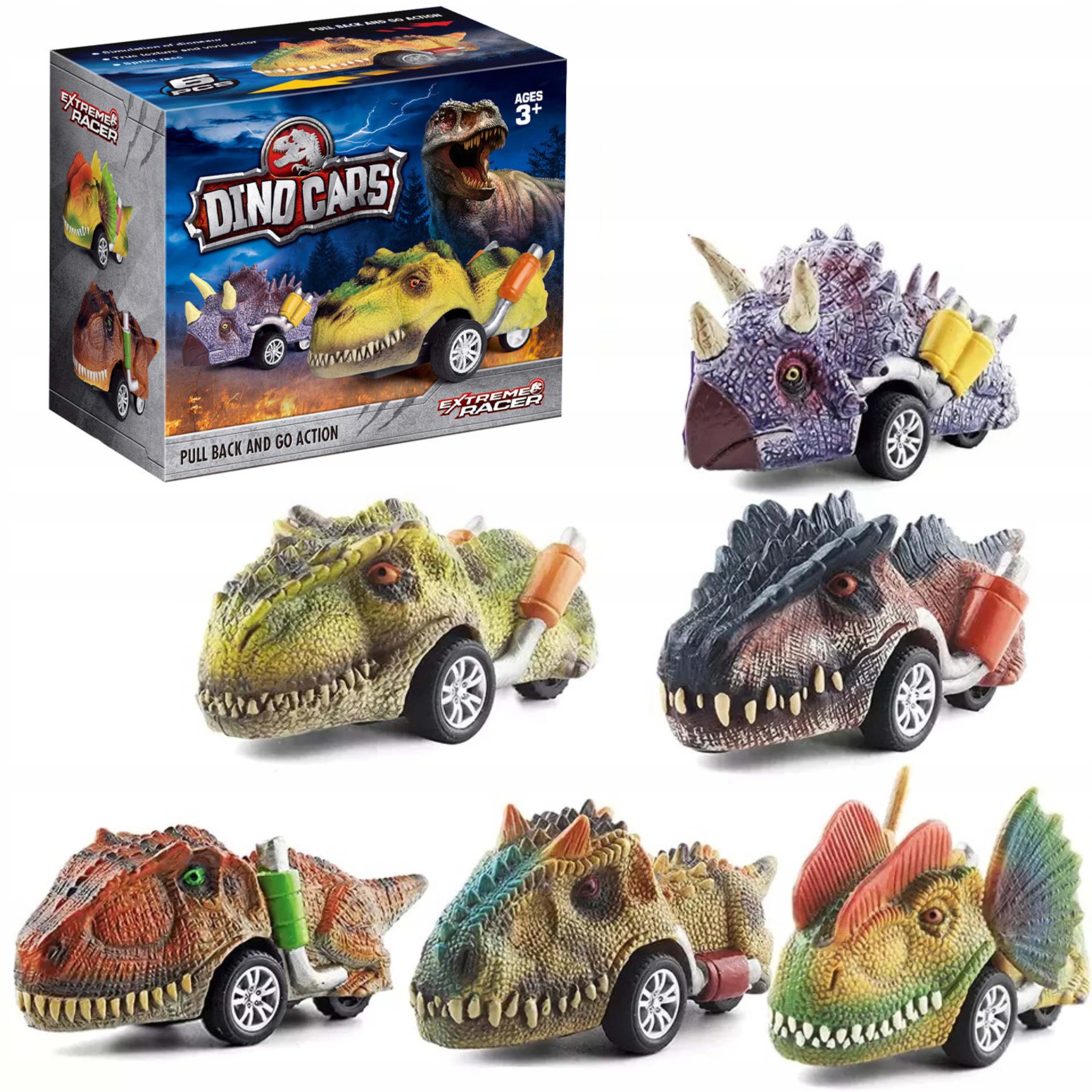 

Mini Autka Zestaw Samochodów Dinozaur Jeżdżący x6