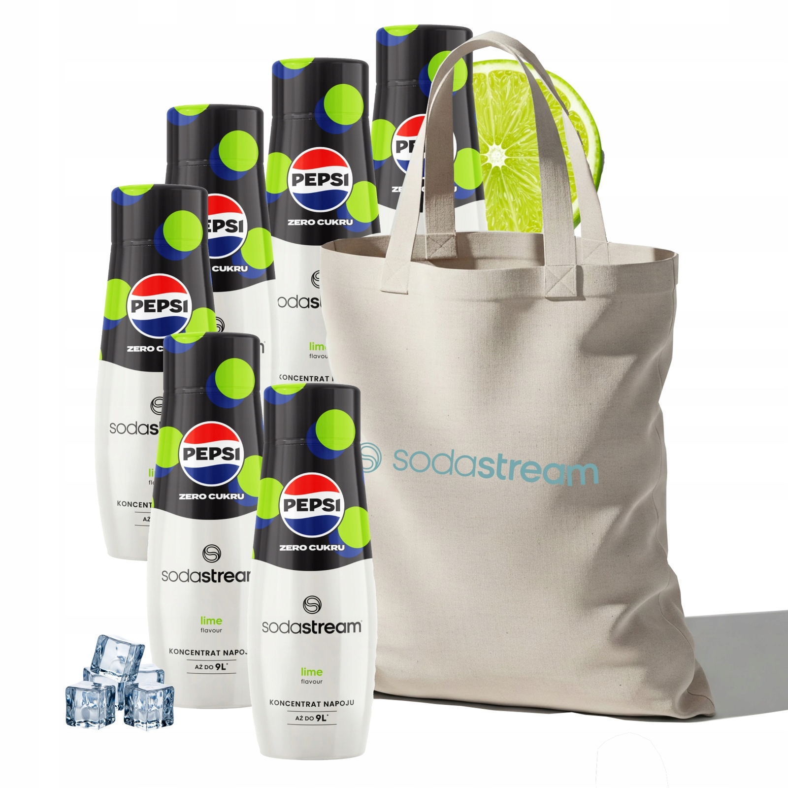 Sada sirupů do vody SodaStream Pepsi Lime Zero 6x440 ml taška Bonus