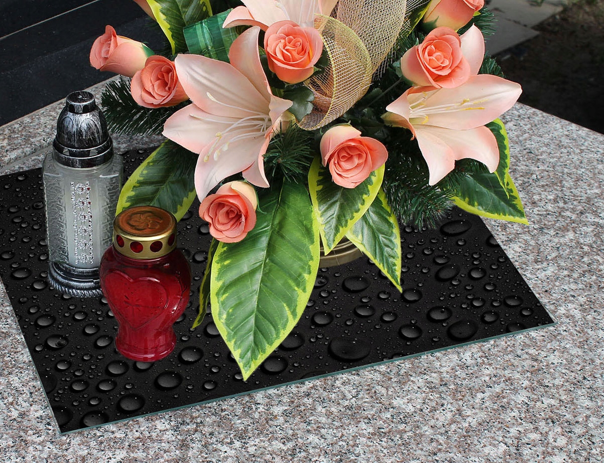 Podstawka HARTOWANA szklana na CMENTARZ pod ZNICZE 60x52cm wzór krople wody Motyw inny