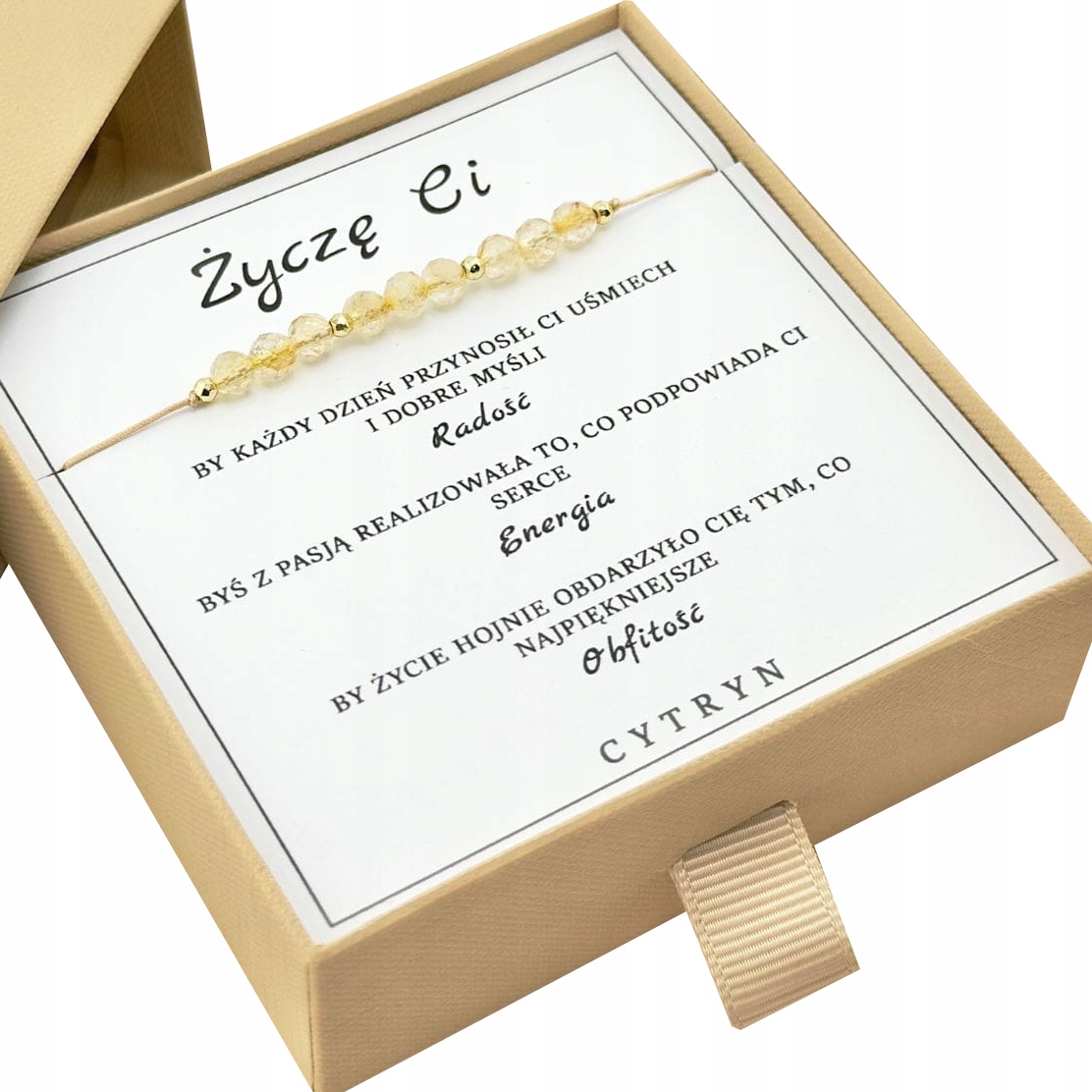 Bransoletka na sznurku Życzę CI Radość Energia Obfitość Cytryn