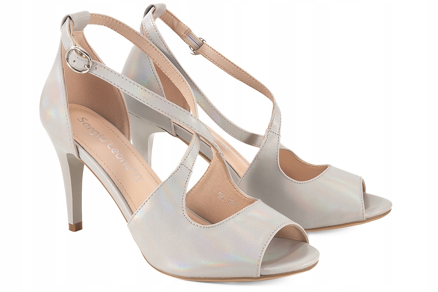 Sergio Leone SK429 Dámské Sandály Na Podpatku Podpatky šedá saténová šedá 40