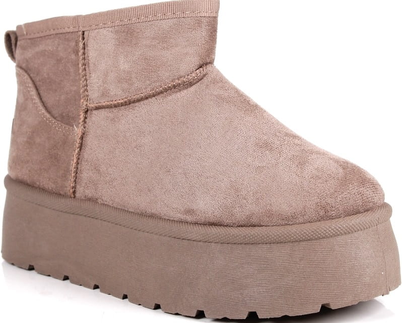 Semišové Béžové Sněhule Krátké Lehké Teplé Kožíšek Uvnitř Hot Střih