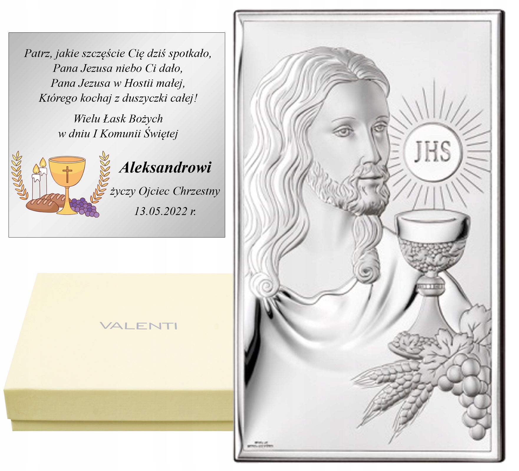 

Obrazek Srebrny Pamiątka Komunii Świętej Grawer