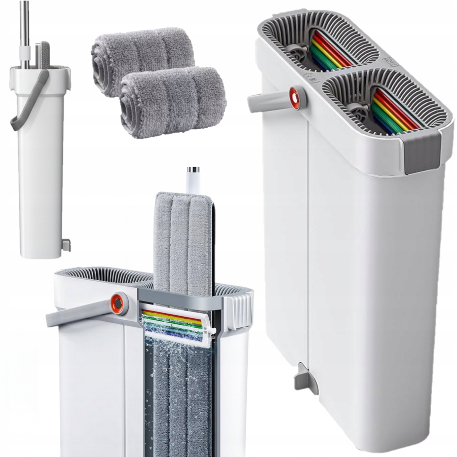 Plochý Mop XL Úzký Kbelík Slim Dvoukomorový Se Ždímačem 2 Vložky 40 cm