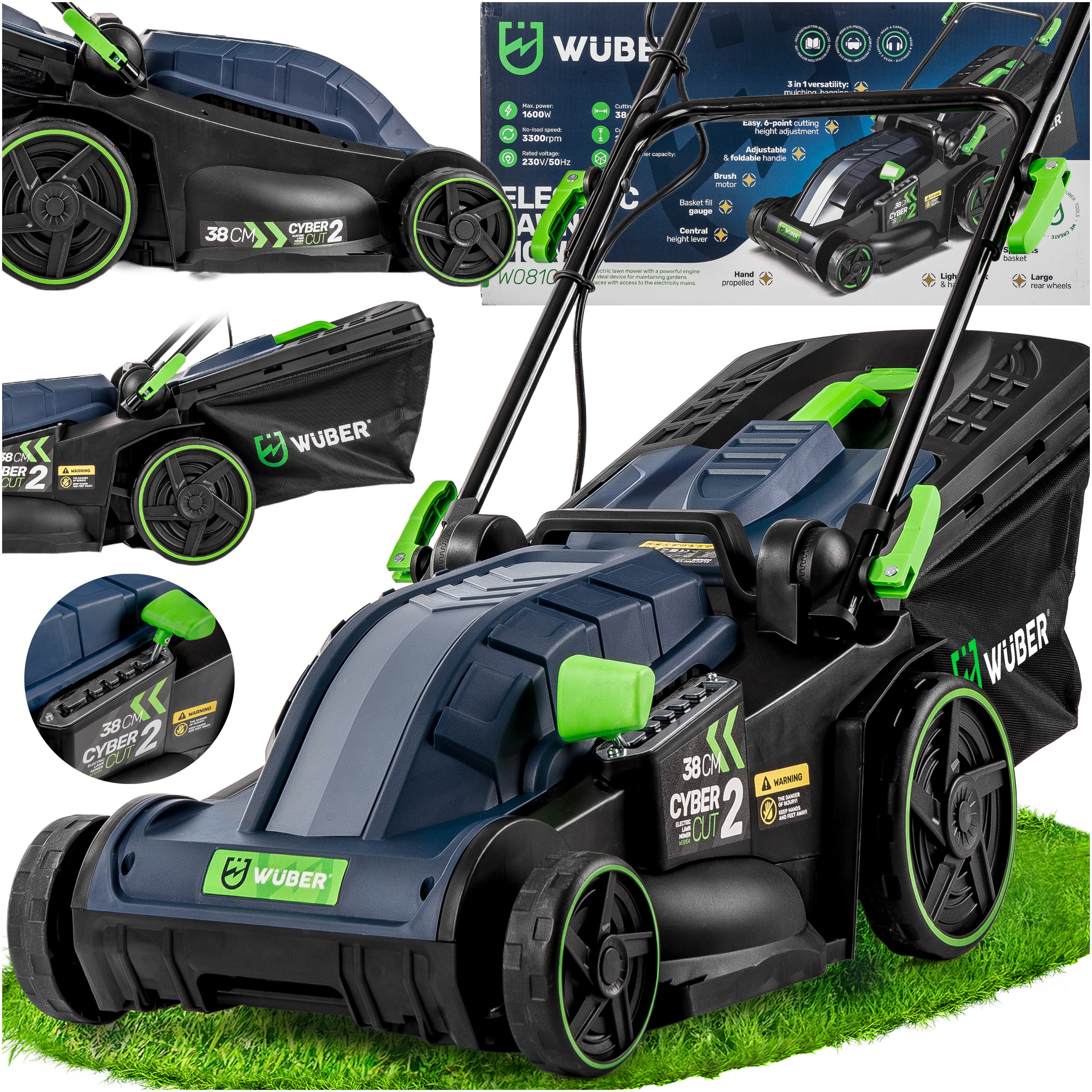 Kosiarka Elektryczna Do Trawy Z Regulacją Lekka Mocna Duży Kosz Wuber