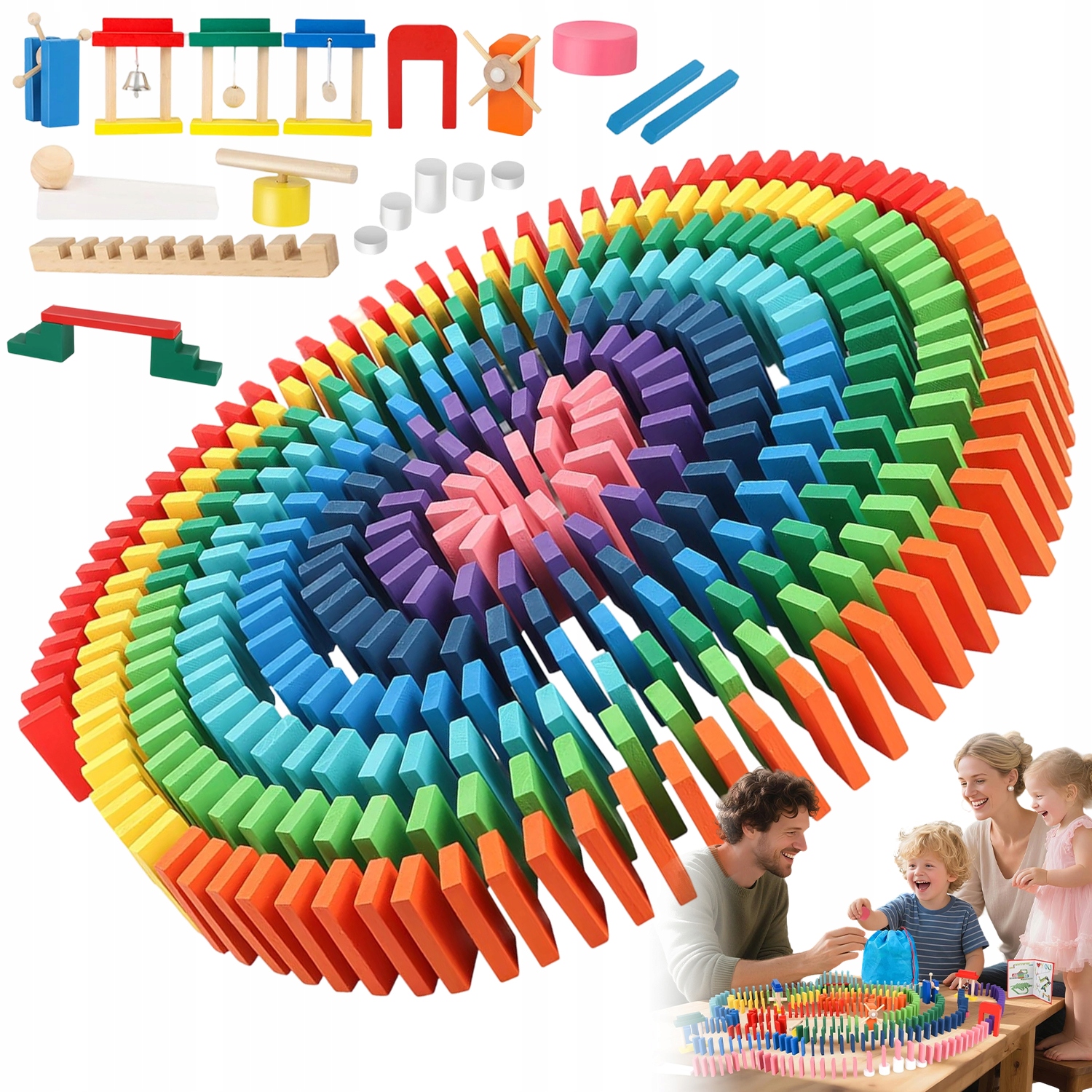 Domino Drewniane 1000SZT Kolorowe Edukacyjne Klocki 24ELEMENTY Kreatywnosc