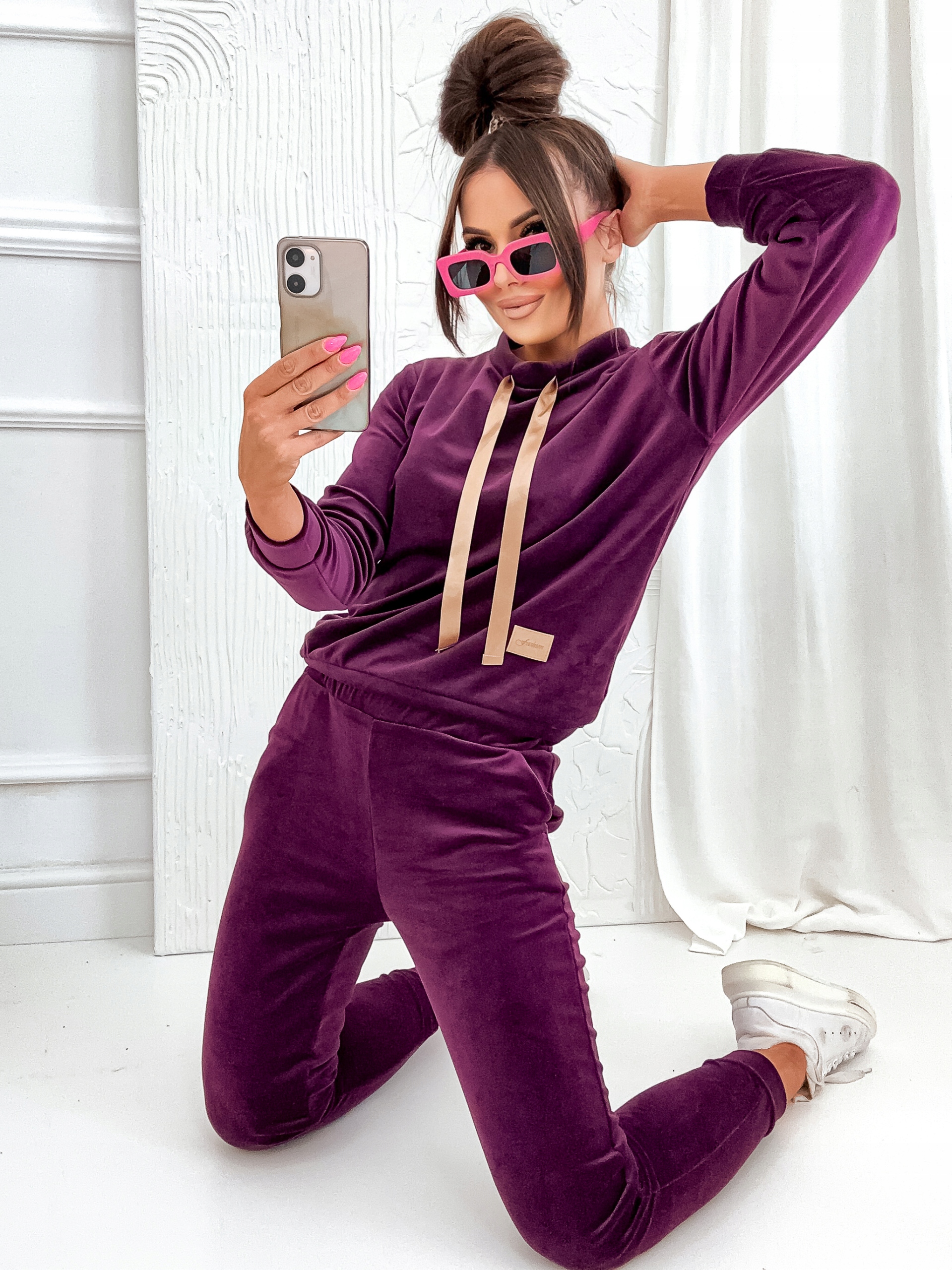 DRES WELUROWY KOMPLET DAMSKI ELISE BORDO ROZMIAR M Linia regular