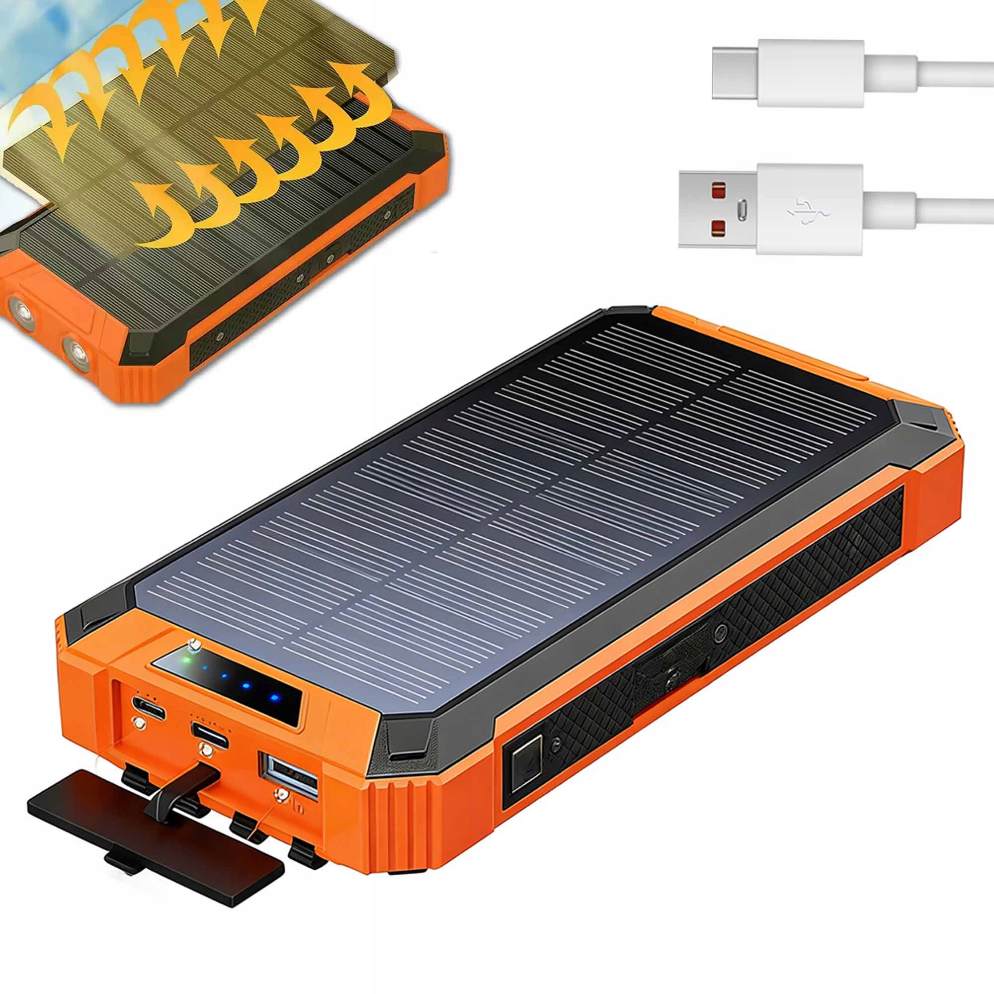 Duży Powerbank Solarny Wodoodporny Mocna Latarka 30000mAh