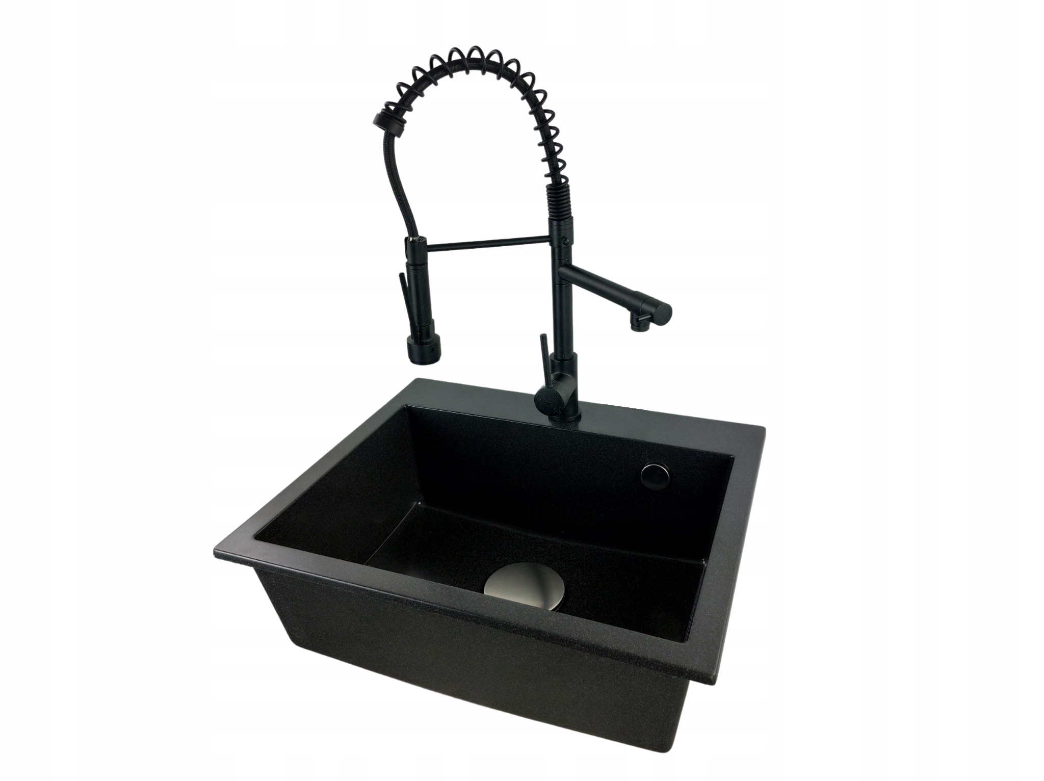 Granitový dřez Jednokomorový Velký Exclusive 55 černý Sifon Baterie