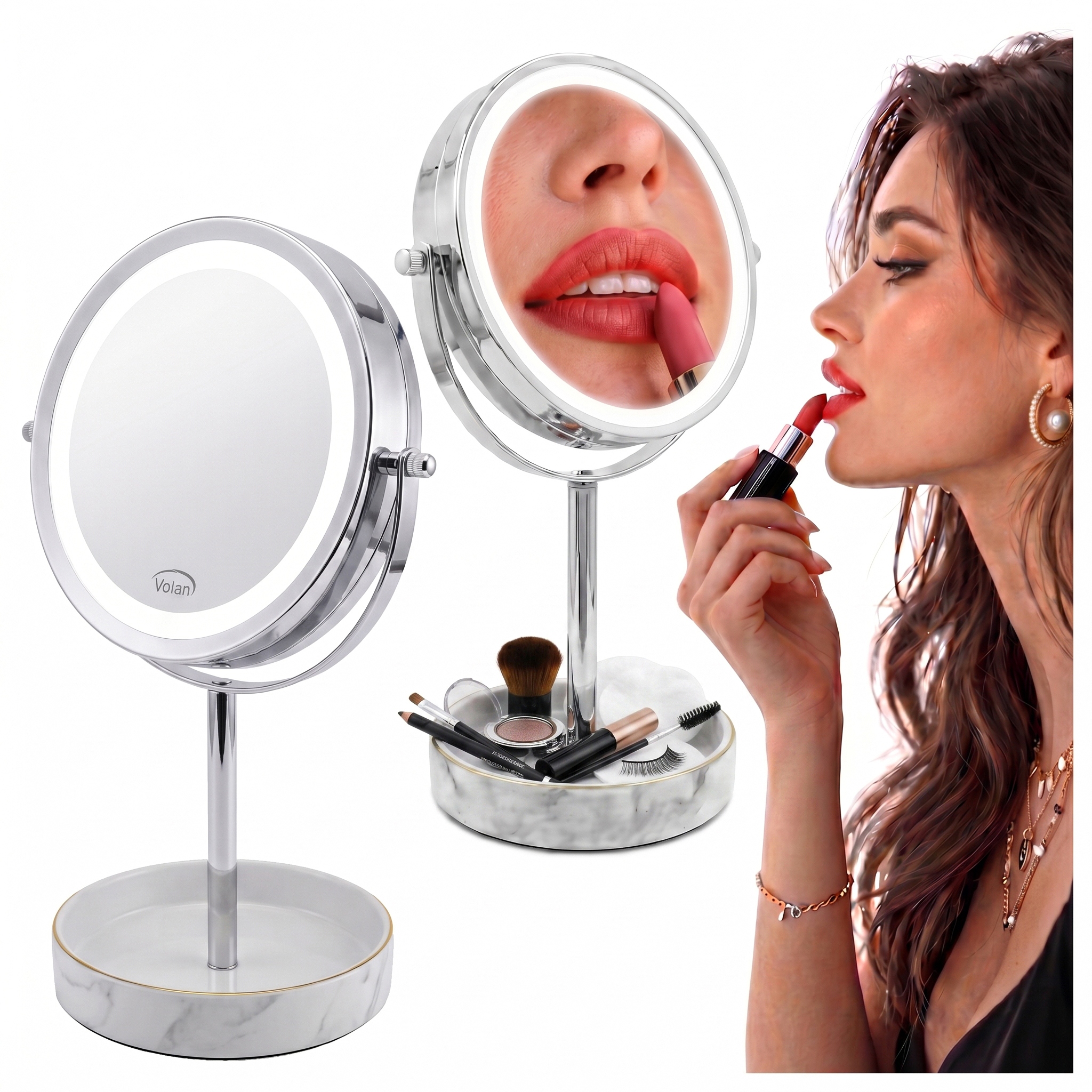 Zrcátko na make-up Premium Kosmetické Zvětšovací 5x Led podsvícené
