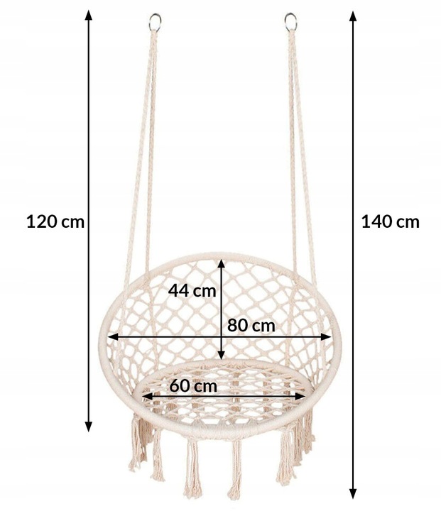 HUŚTAWKA BOCIANIE GNIAZDO FOTEL WISZĄCY OGRODOWY DO DOMU OGRODU Z PODUSZKĄ Średnica/szerokość siedziska 60 cm