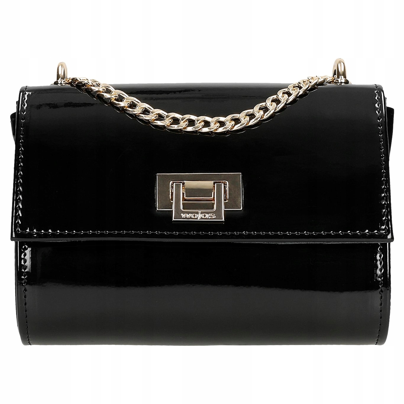 Černá lakovaná kabelka se zlatým řetízkem