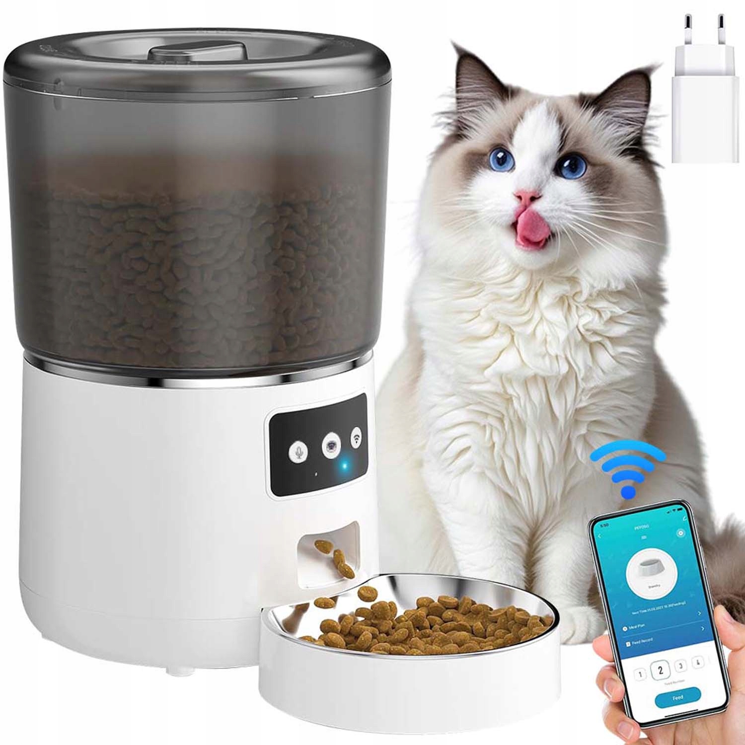 Inteligentní Podavač Krmiva Miska Pro Kočky A Psa Aplikace Wifi Časovač 4L