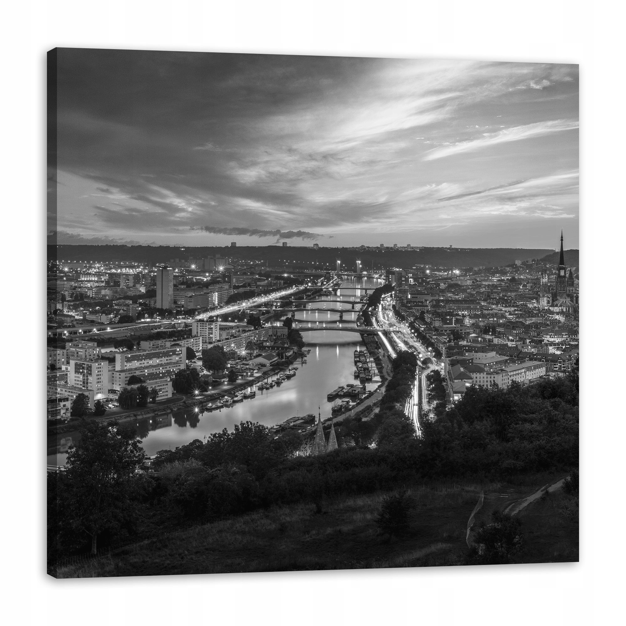 Obrazy na plátně Rouen z letu černobílé 80x80