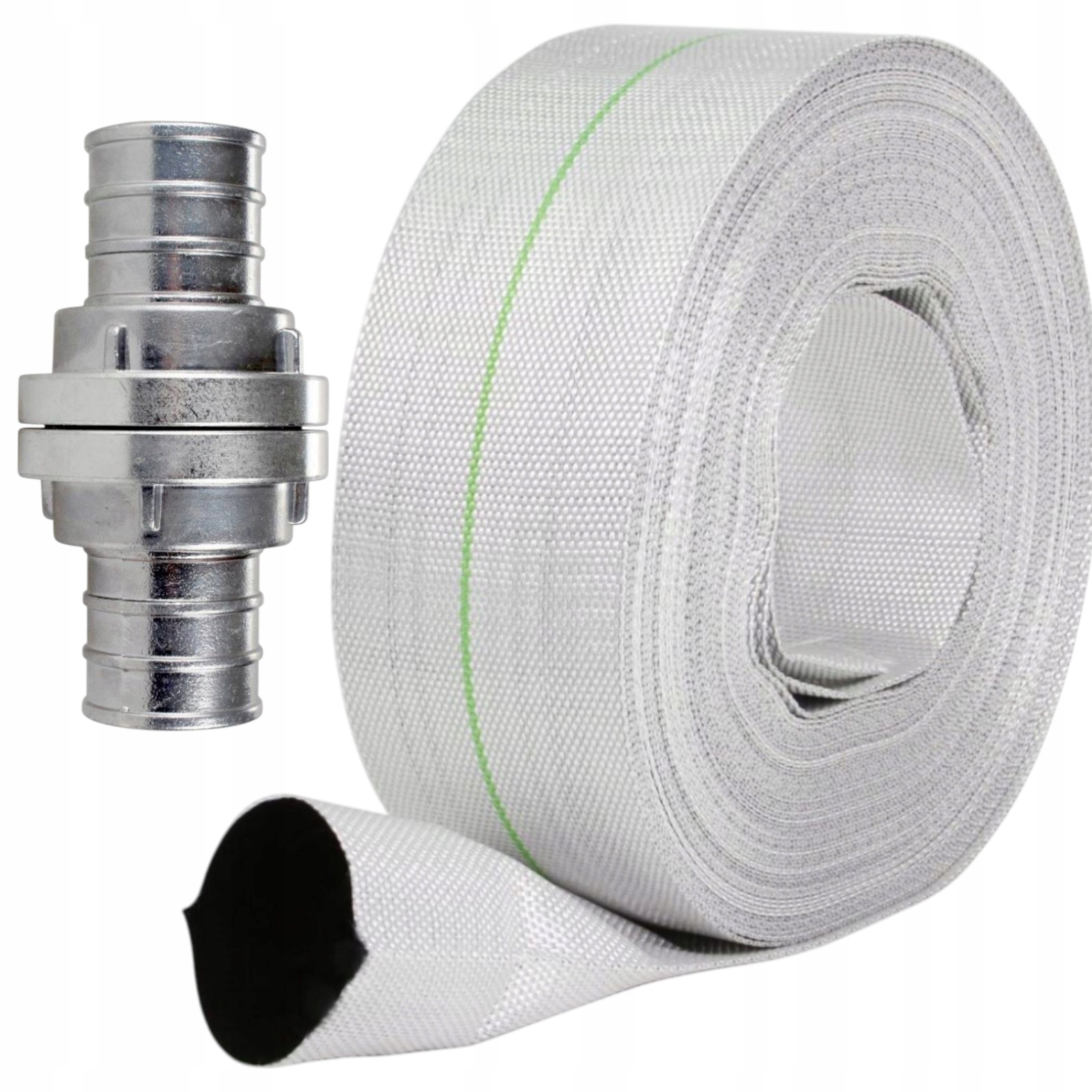 Wąż do wody 50 m typu strażacki 2 szybkozłącza mocny, biały, ogrodowy