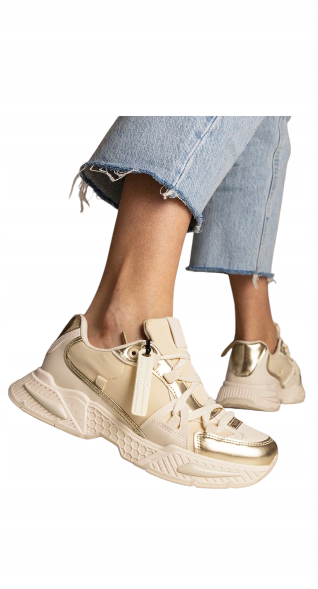 Damskie Sneakersy Sportowe Adidasy Letnie na Platformie Beżowe 38