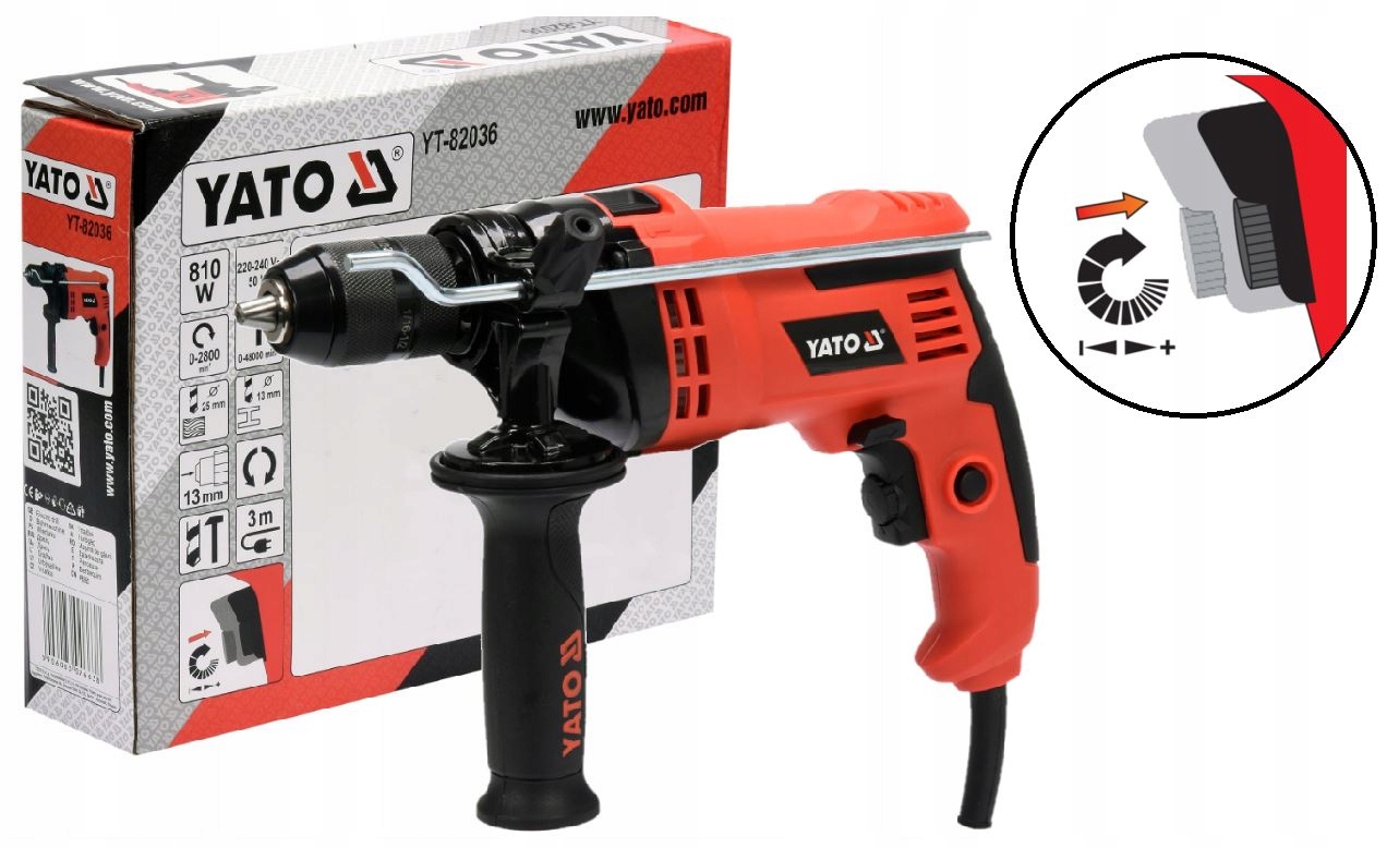 Wiertarka Udarowa 810W 230V Z Łożyskiem Podporowym Yato YT-82036