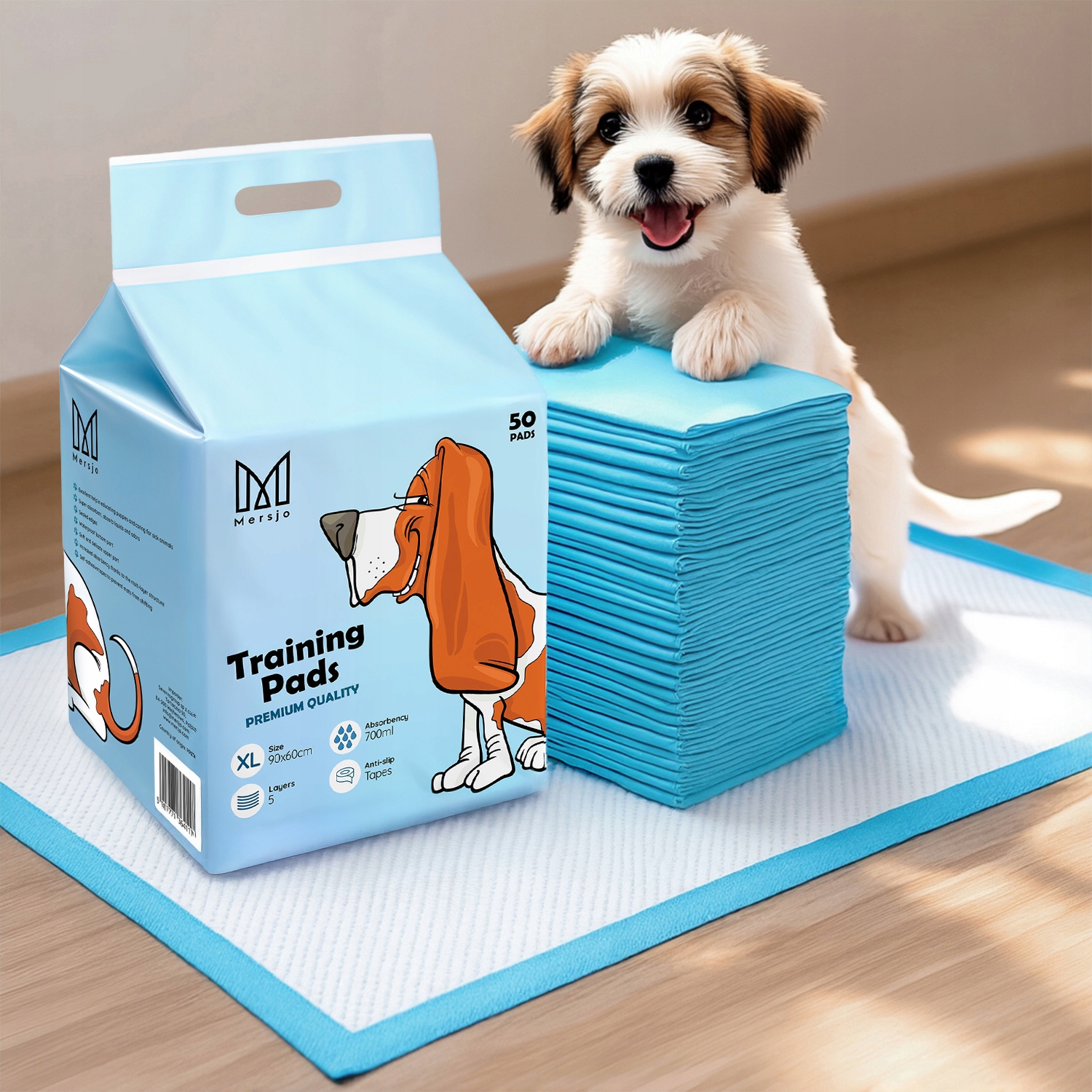 PODKŁADY HIGIENICZNE chłonne MATY DLA PSA nauka sikania MERSJO 90x60 50szt Stan opakowania oryginalne