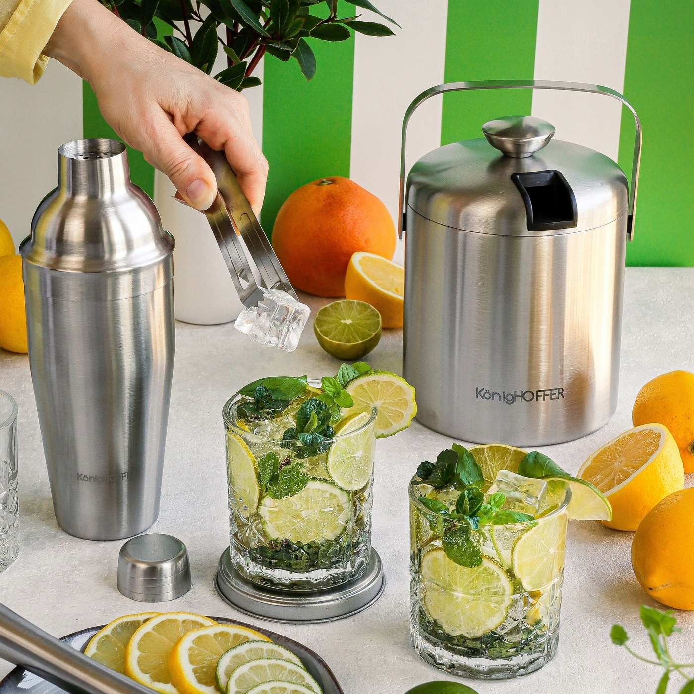 Satynowe WIADERKO DO LODU pojemnik na lód SZCZYPCE + długa ŁYŻECZKA srebrna Rodzaj wiaderko