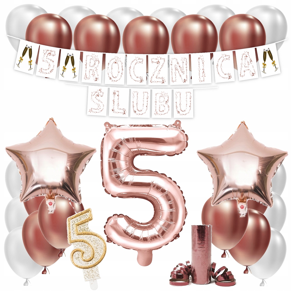 

Zestaw Balony 5 Rocznica Ślubu Rose Gold Girlanda