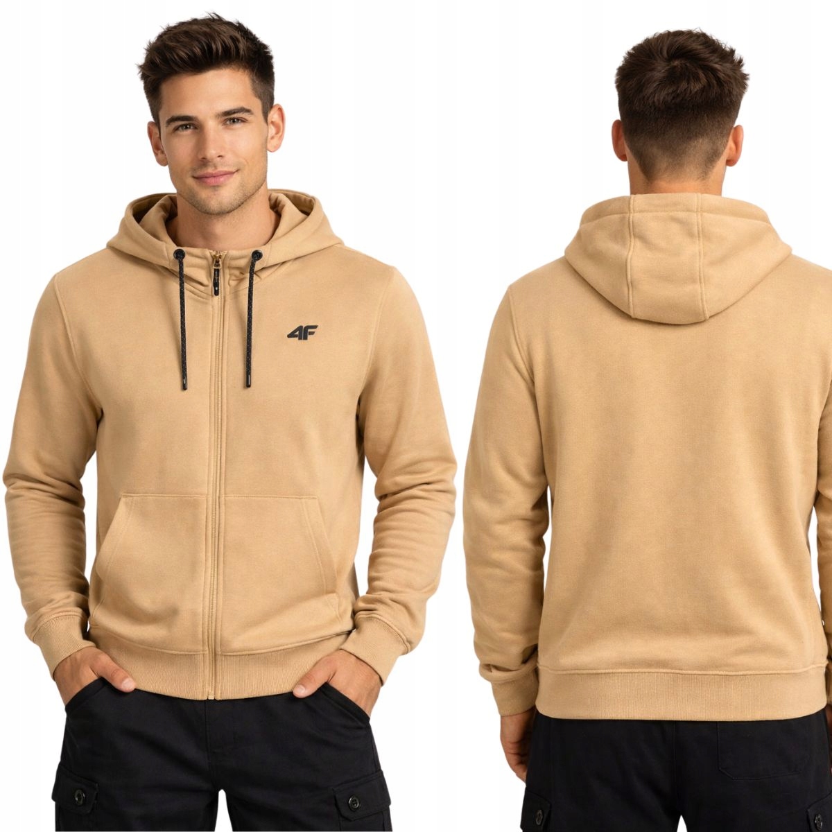 Bluza 4F Męska Beżowa Rozpinana z kapturem Stójka Bawełniana Kieszenie r. M