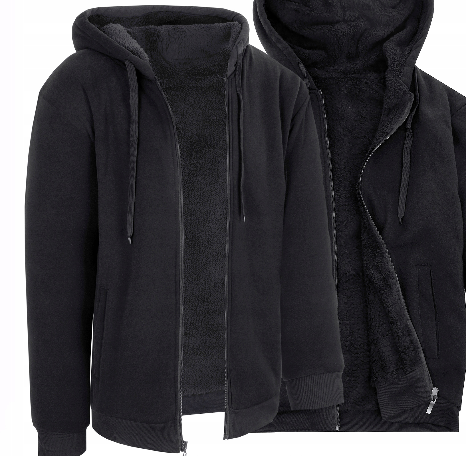 Ocieplana Futerkiem Bluza Męska Z Kapturem Misiem Na Zamek Czarna 4XL