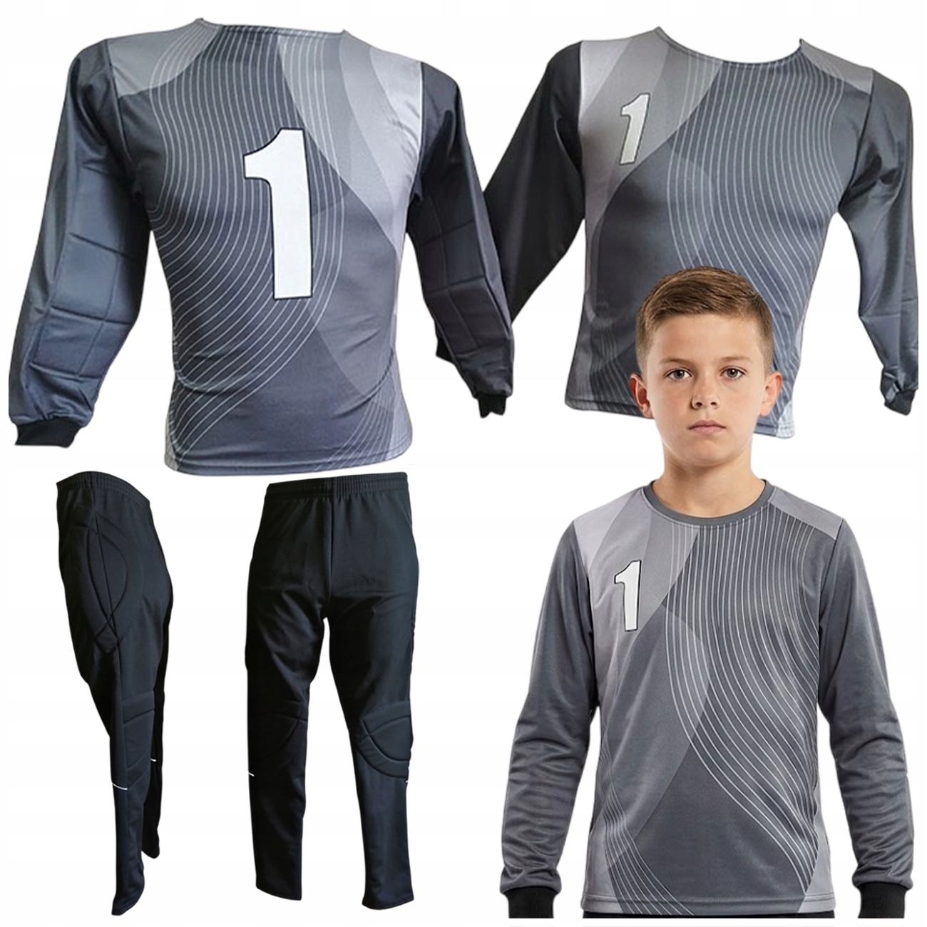 Strój Piłkarski Bramkarski Dla Dzieci Chłopca Bluza Koszulka Spodnie 116 CM