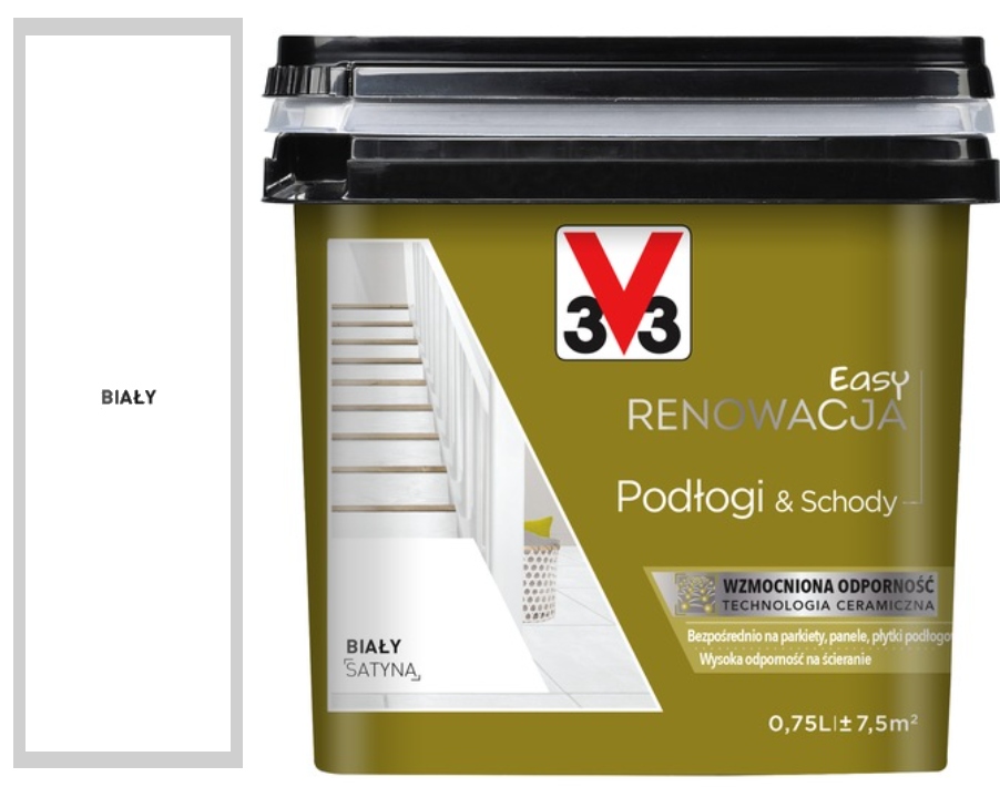Farba V33 Podłogi i schody Easy Renowacja Biała satyna 0,75L
