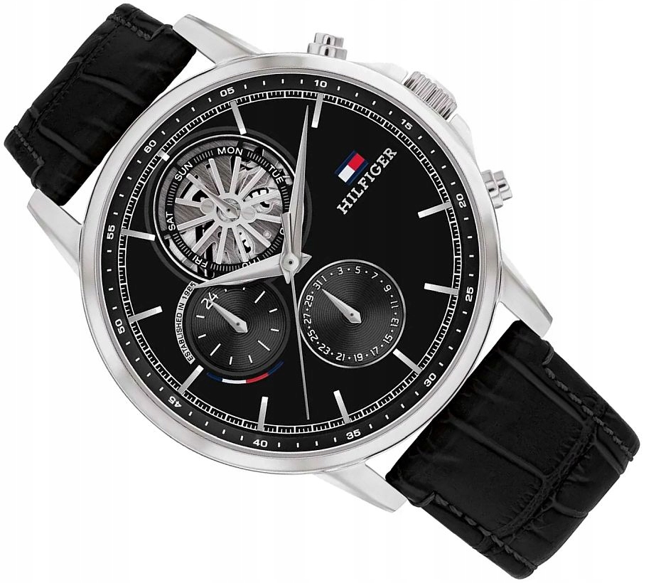 Pánské Hodinky Tommy Hilfiger 1710605 Elegantní Černé Open Heart Na Opasku