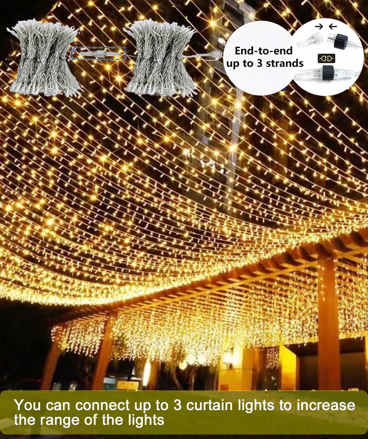 YOMISTAR Kurtyna Świetlna Z Timerem 8 Trybów Wodoodporna 6x3m 600 LED — miniatura 2