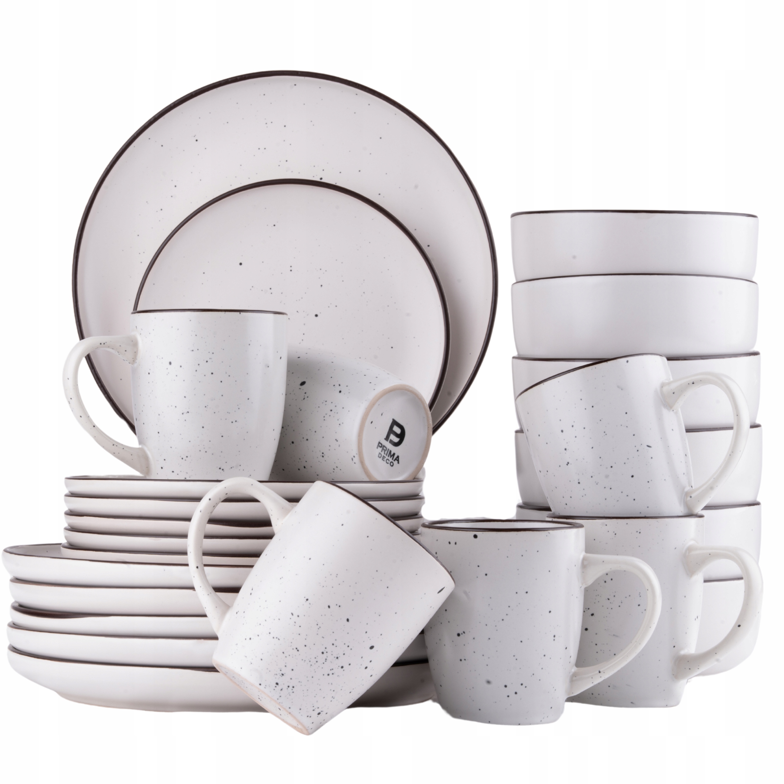 SERWIS OBIADOWY NAKRAPIANY 24EL KOMPLET TALERZY Z KUBKAMI KAMIONKA MATOWY