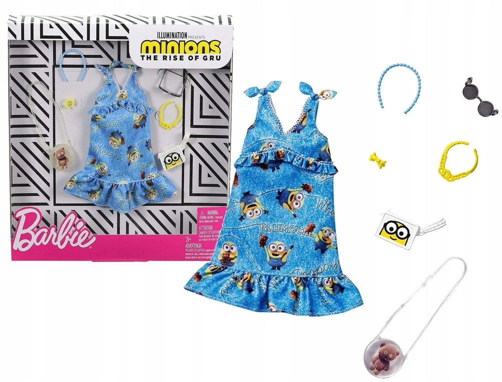 

Barbie Ubranko Sukienka Minionki+akcesoria Okulary