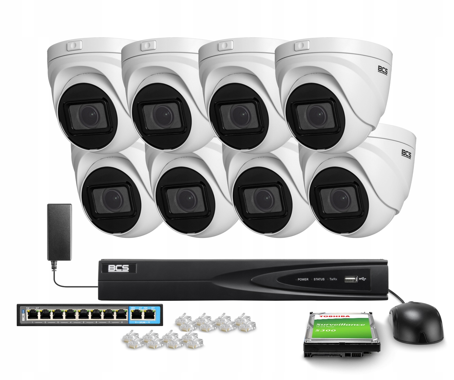 Sada na monitorovanie Ip 8x BCS-V-EIP45VSR3 5Mpx Ir 30 m Detekcia pohybu Bcs