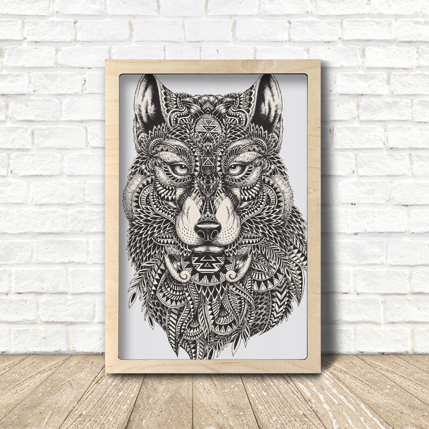 Obraz v rámu na zeď Vlk hlava grafika 35x55