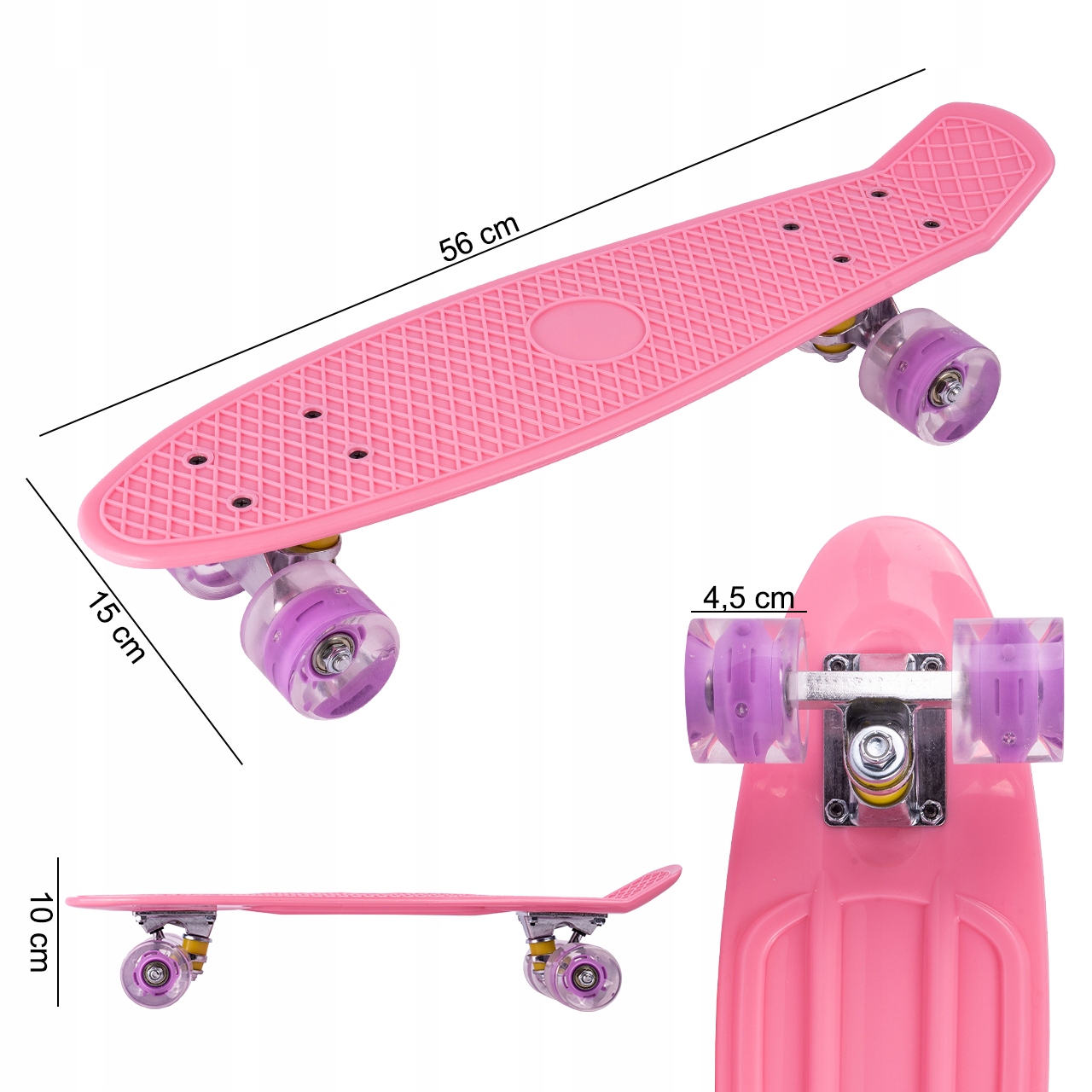 SKATEBOARD FISZA BOARD SVÍTÍCÍ KOLEČKA LED RGB Růžová barva