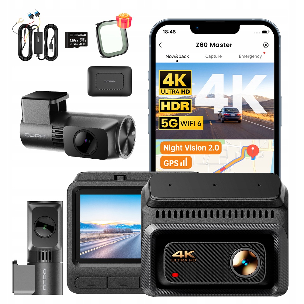 Wideorejestrator Ddpai Z60 Master 4K Hdr Tylna Wnętrze Modułu 4G +128GB