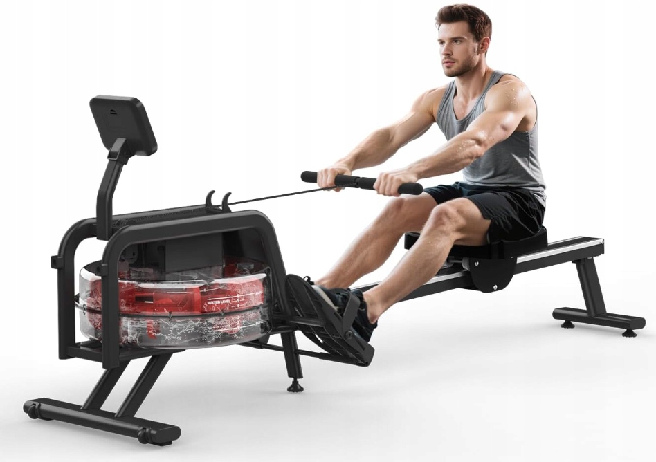 Wioślarz wodny z monitorem Bluetooth uchwyt Aplikacja 150 kg 12 łopatek