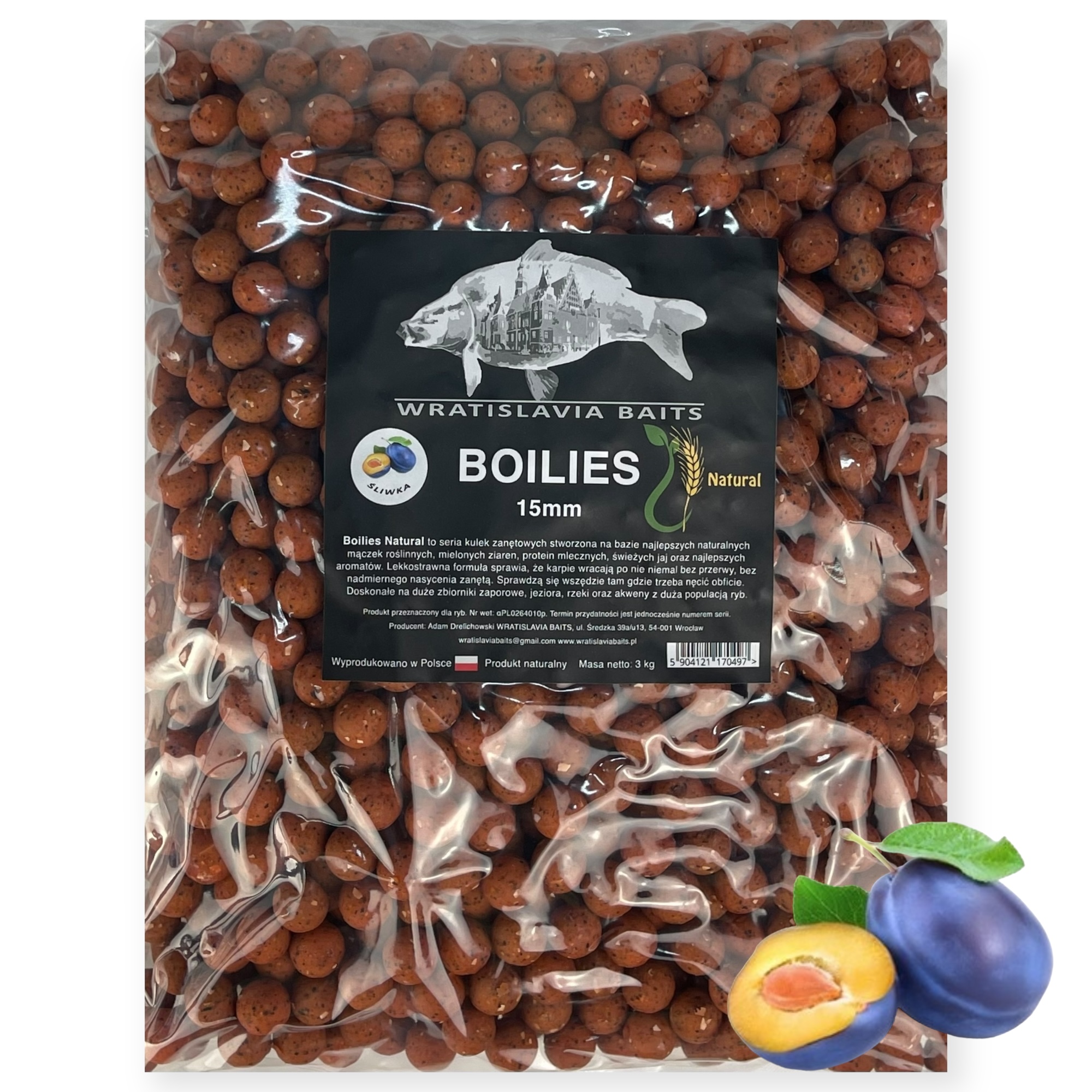 Kulki zanętowe 3KG Śliwka 15mm Wratislavia Baits