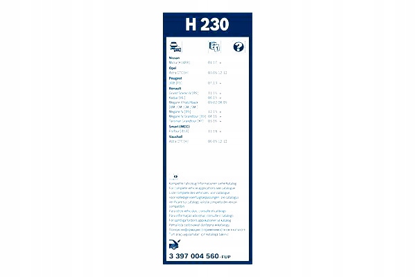 BOSCH PIÓRO WYCIERACZKI SZKIELETOWE TYŁ 1SZT. H230 TWIN 230MM NISSAN Długość pióra 230 mm