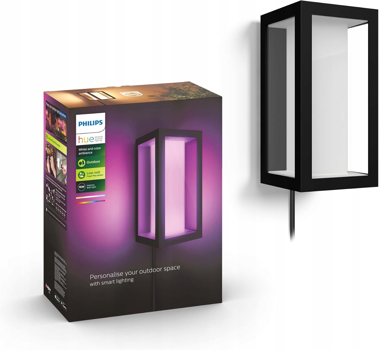 Led záhradné nástenné svietidlo Vonkajšia lampa Philips Hue Impress Rgb Inteligentná