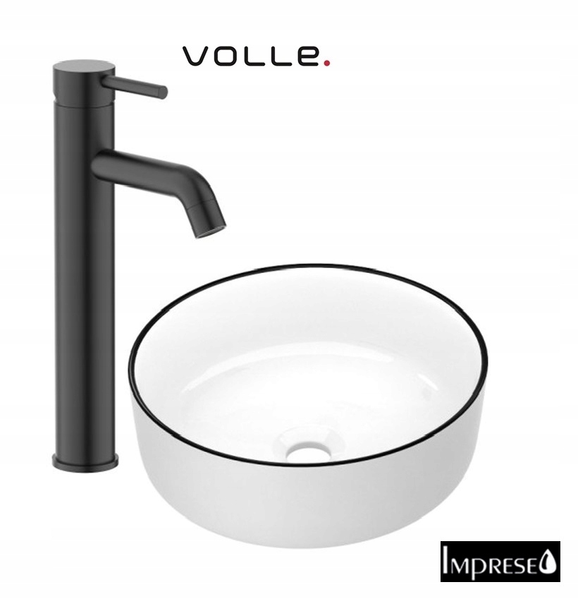 Okrúhla umývadlová doska 41 Imprese biela Čierny Rant Batéria