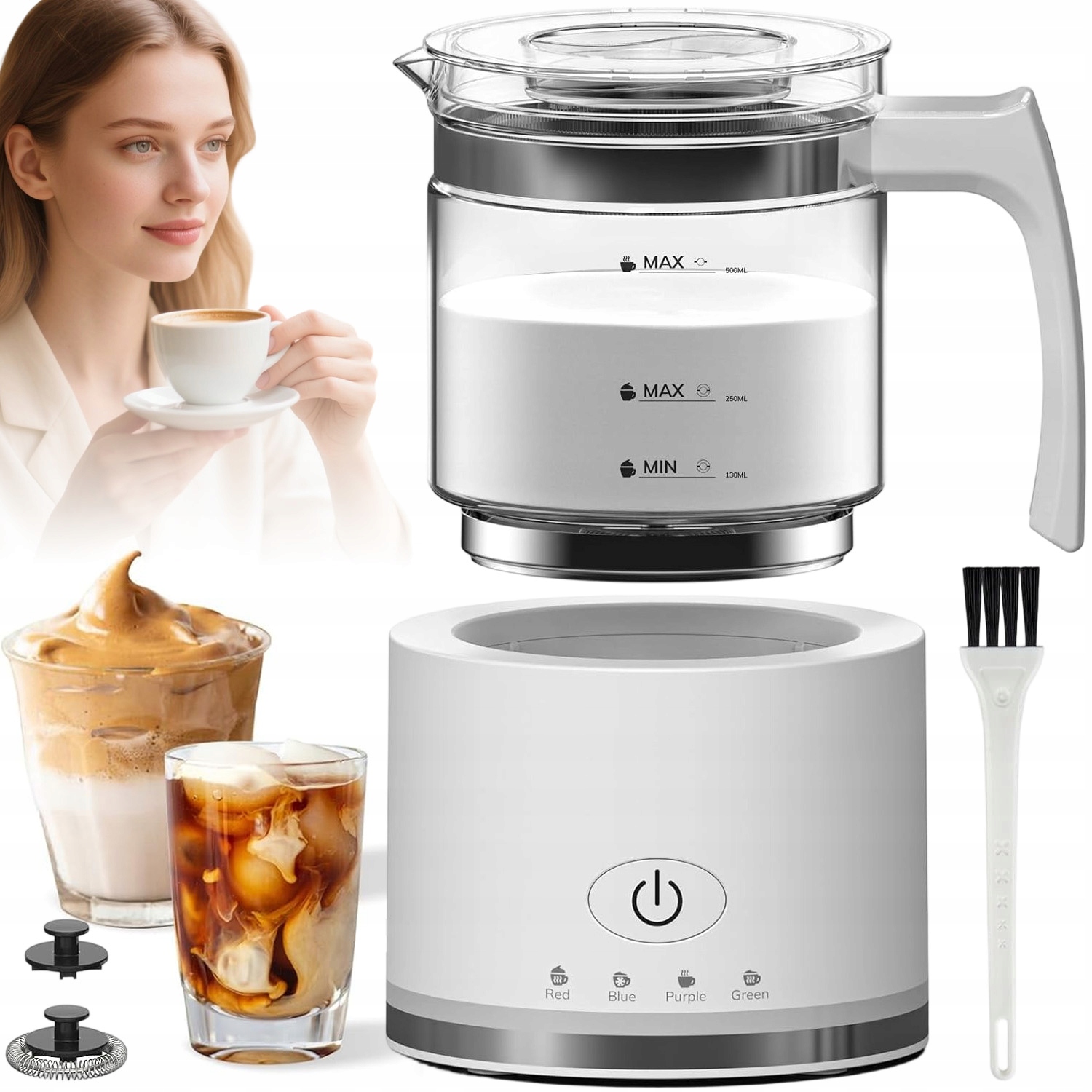 Elektrický Napěňovač Mléka 500 ML, 4 Režimy Automatického Vypnutí, Bílý